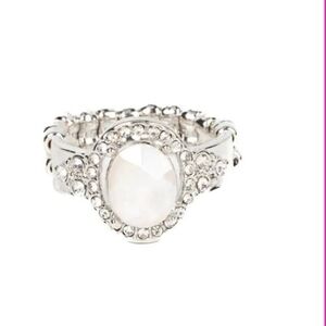 Dazzling I Dos White Ring Gem paparazzi Silver-Tone White Oval Crystal Halo Ring